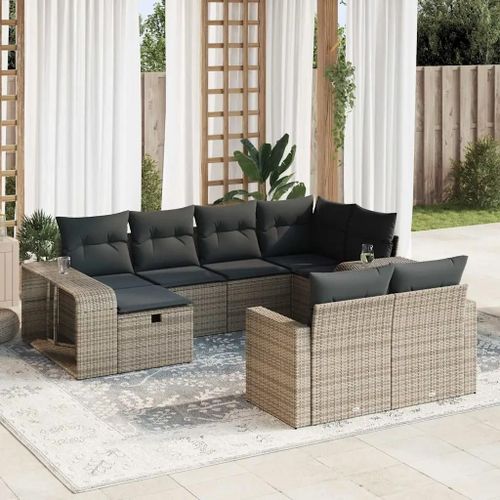 Vidaxl Salon De Jardin Avec Coussins 10 Pcs Gris Résine Tressée