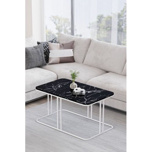 Table Basse Lyon Marbre Noir Et Metal Blanc ¿ Design Moderne Et Élégant