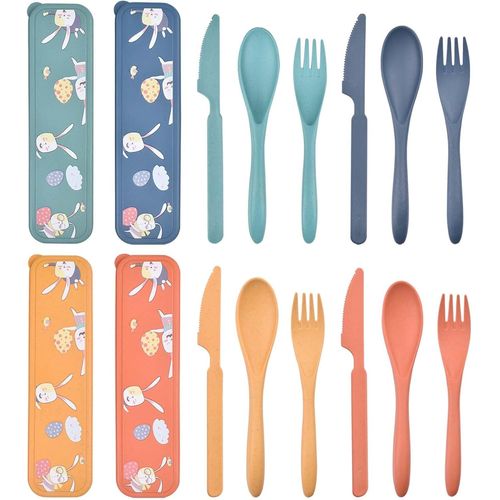 4 Ensembles Couvert Plastique - Motif De Mignons Lapins, Couvert Plastique Reutilisable Couvert Camping - Solide Et Durable,[582]