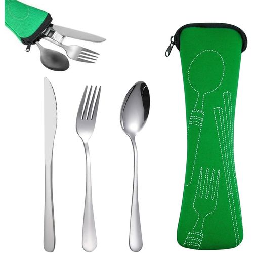 Voyage Ensemble Couverts Set, Couverts Portatifs En Acier Inoxydable, Couverts De Camping Avec Étui En Néoprène Pour Camping[148]