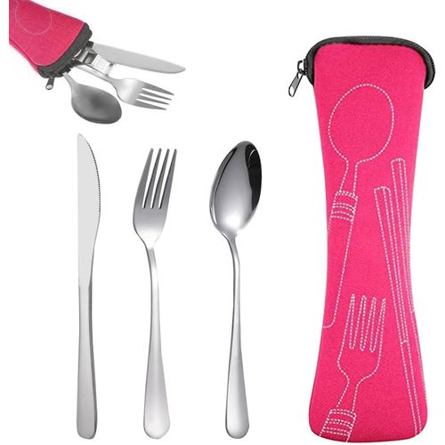 Voyage Ensemble Couverts Set, Couverts Portatifs En Acier Inoxydable, Couverts De Camping Avec Étui En Néoprène Pour Camping[144]