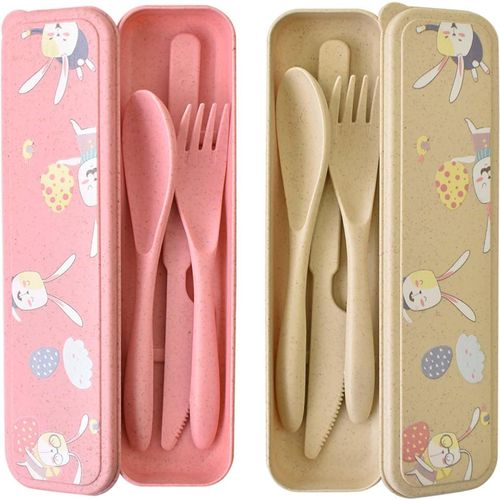 2 Ensembles Couvert Plastique - Motif De Mignons Lapins, Couvert Plastique Reutilisable Couvert Camping - Solide Et Durable,[585]