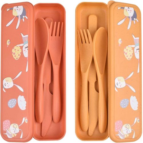 2 Ensembles Couvert Plastique - Motif De Mignons Lapins, Couvert Plastique Reutilisable Couvert Camping - Solide Et Durable,[584]