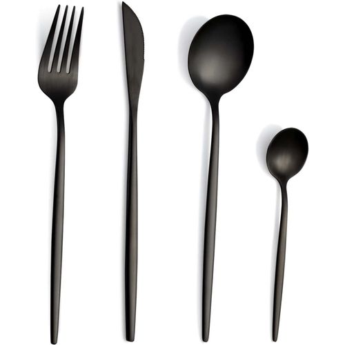 Couverts De Table Pour 6 Personnes, 24 Pièces Couverts Noirs Mats, Couverts Inox, Set Couverts De Table Avec Couteau, Fourc[104]