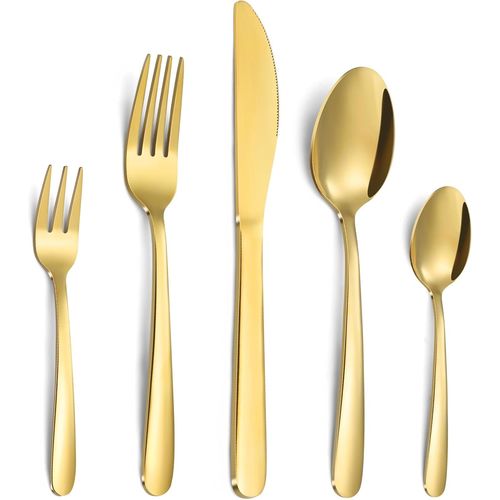 Set De Couverts 6 Personnes Dorés, 30 Pièces En Acier Inoxydable, Set De Couverts Avec Couteau, Fourchette, Cuillère, Couver[130]