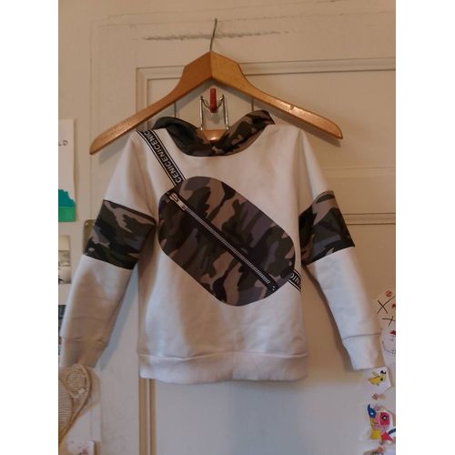 Sweat À Capuche Blanc Motifs Colorés 6 Ans.