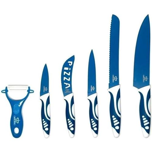 Set Couteaux De Cuisine - Ensemble De Couteaux Pro - Couteaux De Chef 6 Pcs En Céramique Avec Eplucheur - Bleu