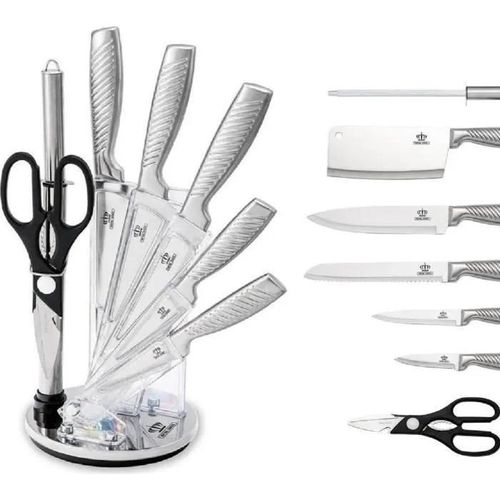 Couteaux De Cuisine Avec Support Couteau - Ensemble De Couteaux De Cuisine - Inox 8 Pièces - Avec Aiguiseur, Ciseau Inclut