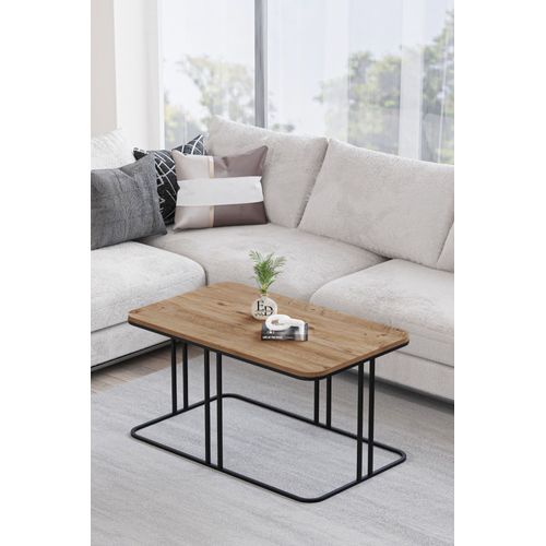 Table Basse Lyon Bois Clair ¿ Design Moderne Avec Pieds Métal Blanc