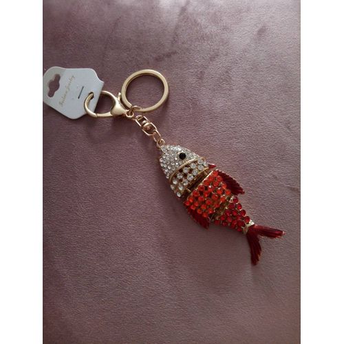 Porte-Clés En Forme De Poisson En Métal Avec Strass