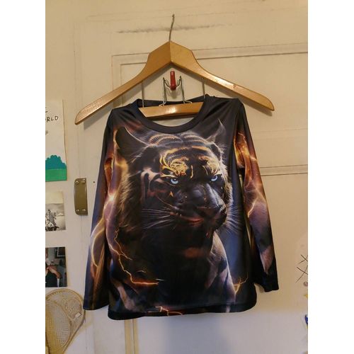 Tee-Shirt Noir Motif Tigre Jaune/ Blanc 5 Ans.