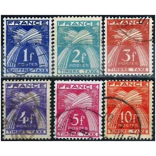 France 1946 / 55, 6 Beaux Timbres Taxe Type Gerbe, Yvert 81 82 83 84 85 86, Oblitérés, Tbe .