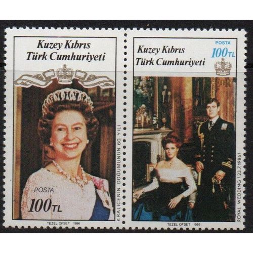 Chypre Turque Timbres La Reine Elisabeth Ii Et Mariage Du Prince Andrew 1986