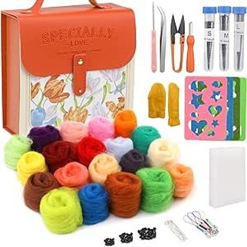 Kit De Feutrage À L'Aiguille, Ensemble De 20 Couleurs, Kit De Démarrage D'Outils De Feutrage En Laine, Moules En Feutre Avec Boîte De Rangement Portable Pour Bricolage, Artisanat