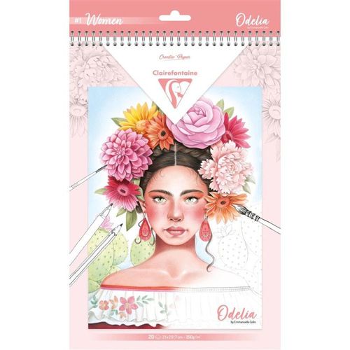 Bloc - Coloriages - Adulte - Portraits De Femmes - A4 - 20 Feuilles - 6 Illustrations - Clairefontaine