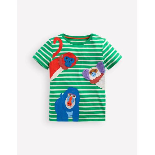 T-Shirt Manches Courtes À Appliqué-Singes Rayé Vert Vif
