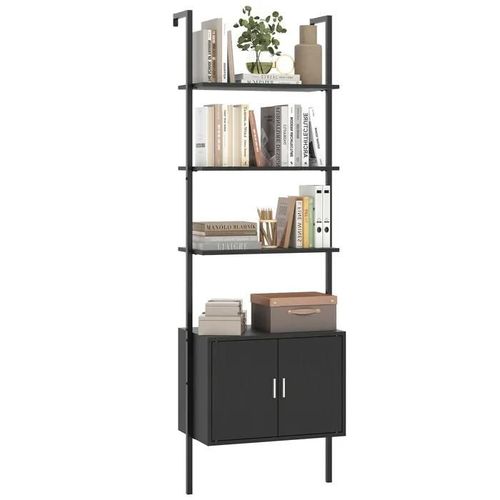Costway Bibliothèque Murale Échelle 184 Cm À 5 Niveaux Avec Cabinet, Kits Anti-Renversement, Cadre En Métal, Pour Salon Chambre