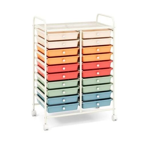 Tour De Rangement À Roulettes Universelles Costway - 20 Tiroirs Amovibles - 64 X 39 X 88 Cm - Format A4 Et Lettre - Multicolore