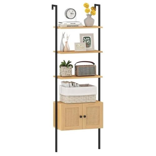 Costway Bibliothèque Murale Échelle 184cm À 5 Niveaux, Cabinet En Rotin, Cadre En Métal, Étagère Ouverte Pour Salon Bureau, Naturel
