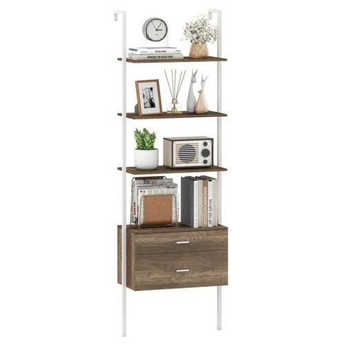 Costway Bibliothèque Murale 184 Cm À 6 Niveaux, 2 Tiroirs, 4 Étagères Ouvertes, Cadre En Métal, Pour Salon Bureau Chambre, Gris