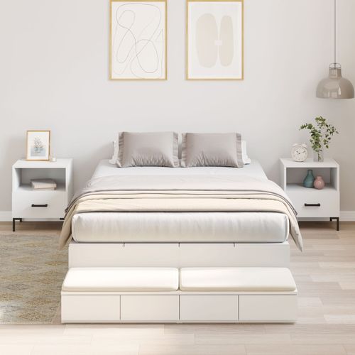 Vidaxl Cadre De Lit Avec Rangement Blanc Bois D'ingénierie 120 X 190 Cm