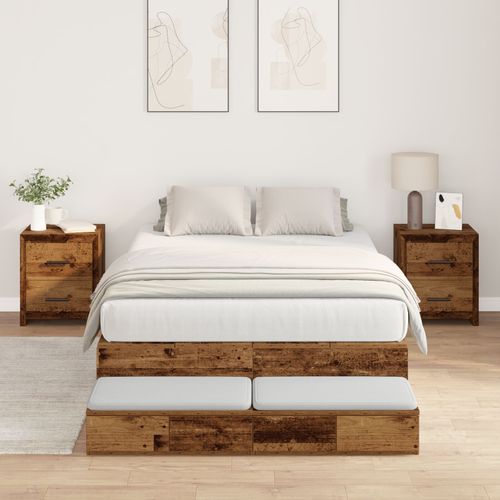 Vidaxl Cadre De Lit De Rangement Bois Ancien Bois Massif 120 X 190 Cm