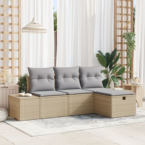 Vidaxl Ensemble De 4 Canapés De Jardin Avec Coussins En Rotin Polyéthylène Beige