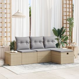 Vidaxl Ensemble De 4 Canapés De Jardin Avec Coussins En Rotin Polyéthylène Beige
