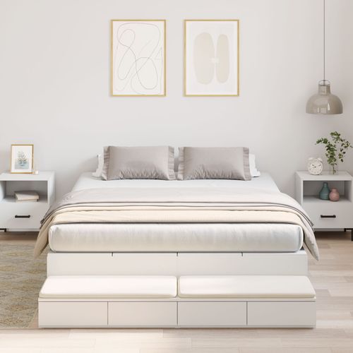 Vidaxl Cadre De Lit Avec Rangement Blanc Bois D'ingénierie 140 X 190 Cm