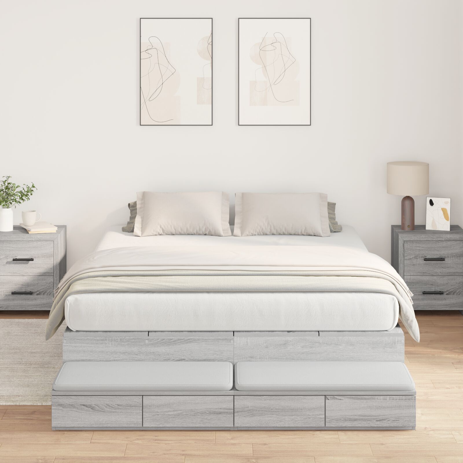 Vidaxl Cadre De Lit De Rangement Gris Sonoma Bois D'ingénierie