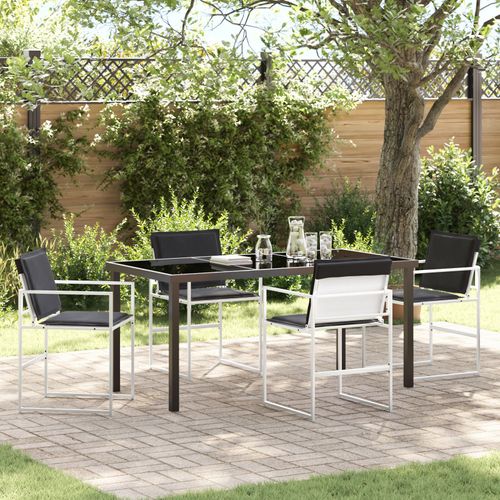 Vidaxl Ensemble De Salle À Manger De Jardin 5 Pièces Avec Coussins En Textilène Blanc Et Acier