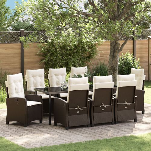 Vidaxl Set De Salle À Manger De Jardin De 9 Pièces Avec Coussins Marron Poly Rotin