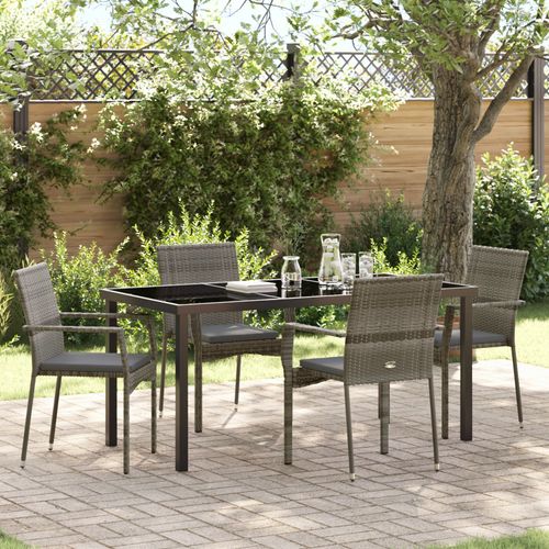 Vidaxl Ensemble De 5 Pièces De Salle À Manger De Jardin Avec Coussins En Gris Poly Rattan