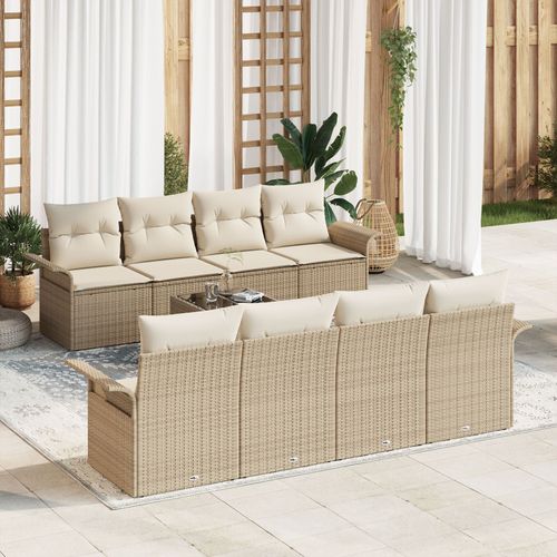 Vidaxl Ensemble 9 Pièces De Canapés De Jardin Avec Coussins Beige En Rotin Synthétique