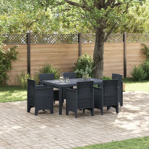 Vidaxl Set De Salle À Manger De Jardin 7 Pièces Avec Coussins Anthracite Rattan Poly