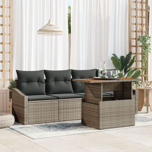 Vidaxl Ensemble Salle À Manger Jardin 5 Pièces Avec Coussins Gris Poly Rotin Acacia