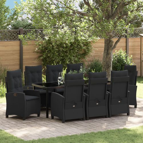 Vidaxl Ensemble De Jardin De 9 Pièces Avec Coussins Noir En Poly Rattan
