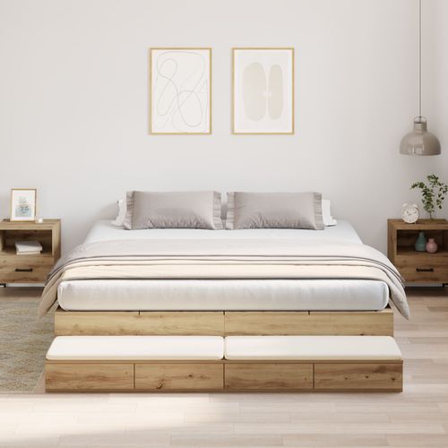 Vidaxl Cadre De Lit De Rangement Chêne Fait Main Bois Massif 200 X 180 Cm