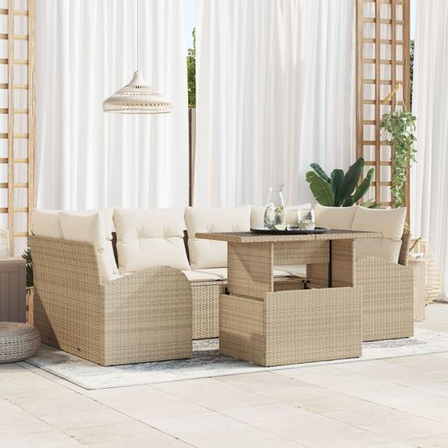Vidaxl Ensemble Canapé Jardin 7 Pièces Avec Coussins Beige Poly Rotin