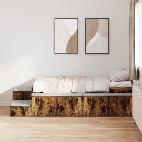 Vidaxl Cadre De Lit Chêne Fumé Bois Massif 100 X 200 Cm