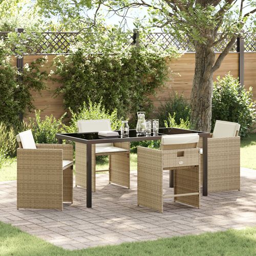 Vidaxl Set De Salle À Manger De Jardin De 5 Pièces Avec Coussins - Rotin Poly Beige