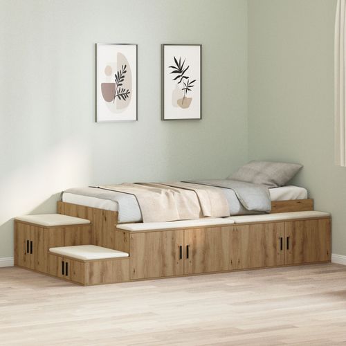 Vidaxl Cadre De Lit De Rangement En Chêne Artisanal 100x200 Cm