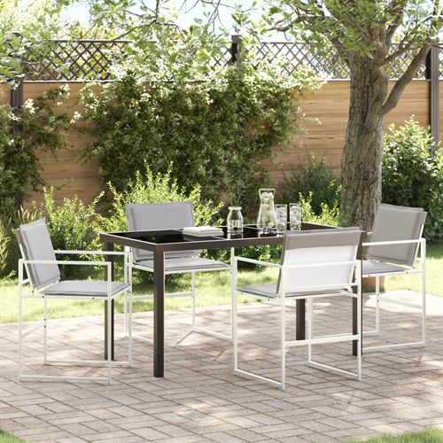 Vidaxl Ensemble De Salle À Manger De Jardin De 5 Pièces Avec Coussins Blancs En Textilène Et Acier