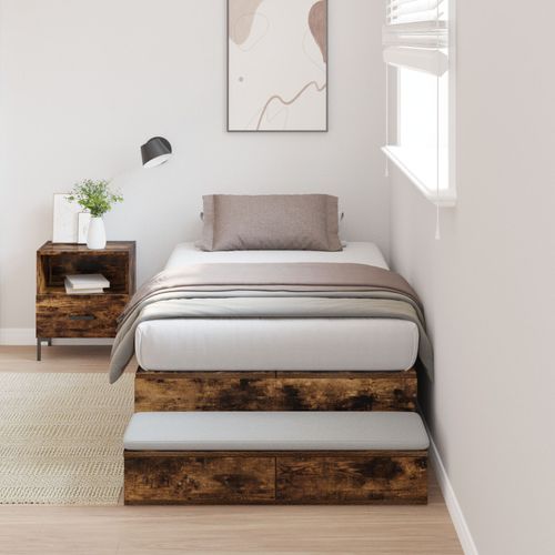 Vidaxl Cadre De Lit Avec Rangement Chêne Fumé Bois Simple Élégant