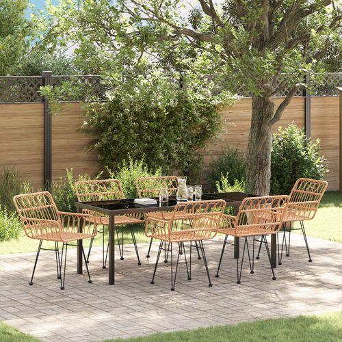 Vidaxl Set De Salle À Manger De Jardin 7 Pièces En Rattan Poly Brun