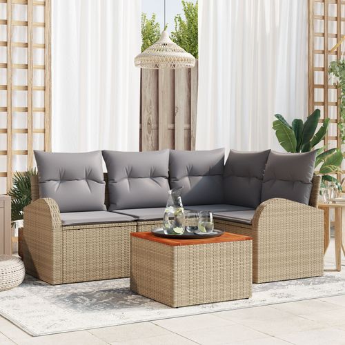 Vidaxl Ensemble De Canapé 5 Pièces Avec Coussins En Poly Rattan Beige Et Acacia