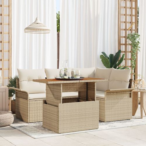Vidaxl Set De 5 Pièces De Salle À Manger De Jardin Avec Coussins Beige Poly Rattan Acacia