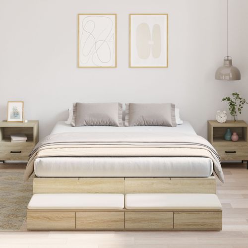 Vidaxl Cadre De Lit Avec Rangement Marron Bois D'ingénierie