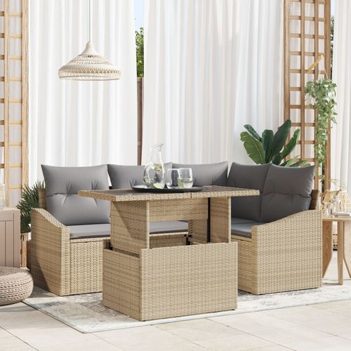 Vidaxl Ensemble De 5 Canapés De Jardin Avec Coussins Beige Poly Rotin