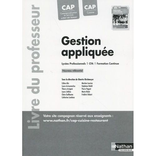 Gestion Appliquée Cap Cuisine Cap Commercialisation Et Services En Hôtel-Café-Restaurant - Livre Du Professeur